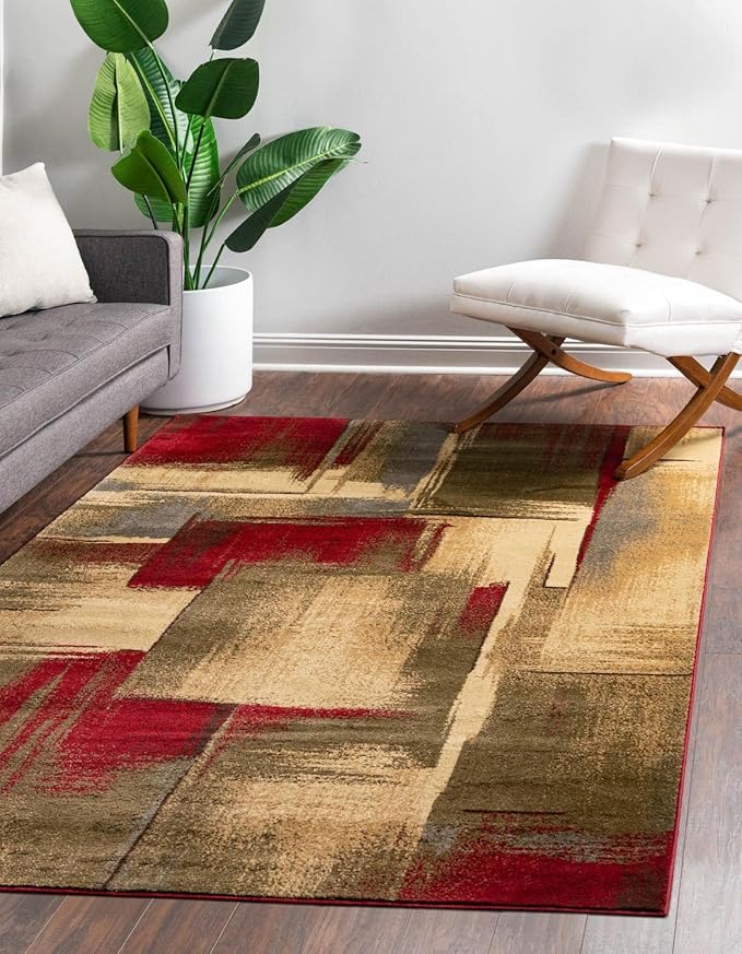 Unique Loom Barista Collection Area Rug - Timor (7' 1" x 10' Rectangle, Multi/Red)