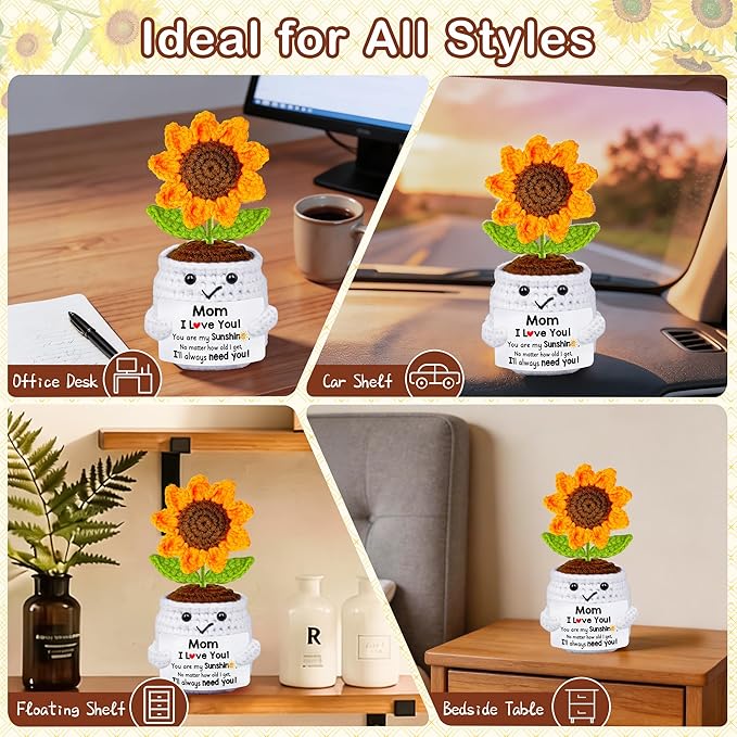 Gifts for Mom from Daughter Son, Mom Birthday Gifts, Gift for Moms Mother in Law Step Mama Mommy, Mother's Day Birthday I Love You Present for Moms, Cute Handmade Crochet Positive Sunflower Doll