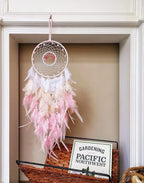 Dream Catchers, Pink Dream Catcher Tree of Life Wall Decor, with Natural Healing Crystal Stone, Perfect Pink Crystal Handmade Dreamlike Dream Catchers for Girls Bedroom Decor Art Craft Gift