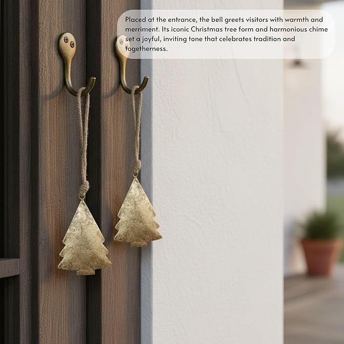 Rustic Iron Wall Accent – Set of 2, Handmade Metal Hanging Décor with Rope for Indoor & Outdoor Use (Golden Chrismas Tree, 5" 3.5)