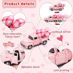 Valentine’s Day Metal Farm Truck with 2 Hearts, Valentines Decorations Vintage Love Romantic Tiered Tray Decor Mini Diecast Pickup Truck Model for Tabletop Shelf Table Décor 4.8inch