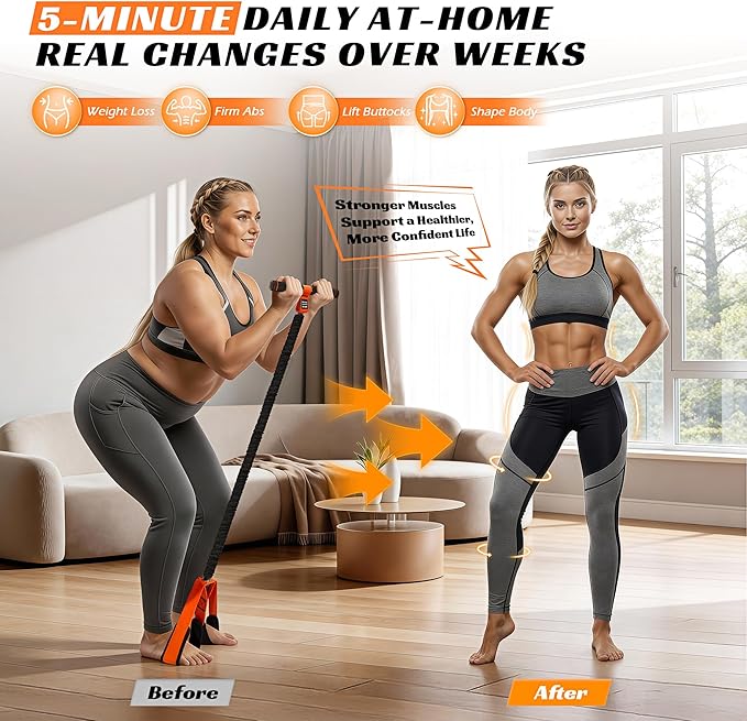 Multifunction Pedal Resistance Band with Handle, Upgraded Exercise Equipment with Soft Foot Pedal for Sit Up & Full-Body Home Gym Workouts, Core/ABS Training, Pilates, Yoga & Physical Therapy
