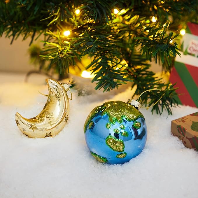 Joiedomi Hanging Ornament for Christmas Tree Decoration, Earth & Moon Blown Glass Ornaments for Xmas Gift Holiday Party Favor Decoration