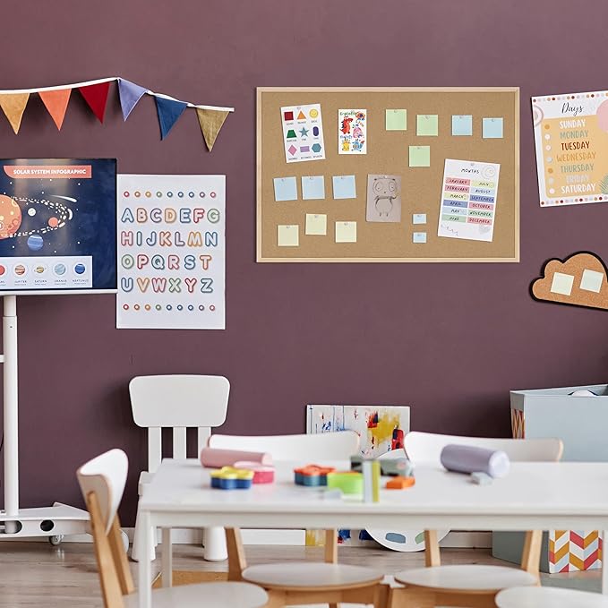 DAHAPYBOO Cork Board Bulletin Board,36x24 Cork Board for Office with Pin Oak Wood Boards,Message Board or Vision Board Decoration.