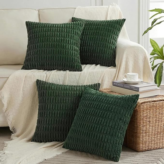 Fancy Homi 4 Packs Decorative Throw Pillow Covers for Living Room Couch Bed, Modern Farmhouse Boho Home Décor Accent Cushion Case, 18" x 18", Dark Green