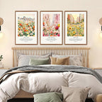 KAlRNE Christian Floral Framed Canvas Wall Art Set of 3(16”X24”),Bible Verse Cityscape Wall Decor,Vintage Colorful Flower Picture Inspirational Scripture Art Prints For Living Room Bedroom Church