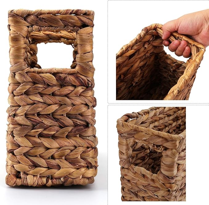 Yesland Hand-Woven Narrow Water Hyacinth Holder Wicker Basket, 15.5 x 5.5 x 9.75 Inch Decorative Magazine Storage Basket Bin for Home, Office, Desk