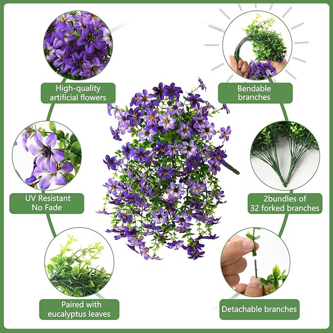 INQCMY Artificial Flowers Wind Chime Bellflower 2 Pcs Faux Flowers for Plant Pot Flexible Detachable Stems for Home Decor Indoor Outdoor Wedding Party Garden Decorations