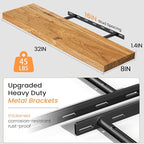 Fun Memories Floating Shelves for Wall Set of 2, Rustic Solid Elm Wood Wall Shelves 32 Inch - Invisible Bracket Mount for Living Room, Bathroom, Bedroom, Kitchen, Natural