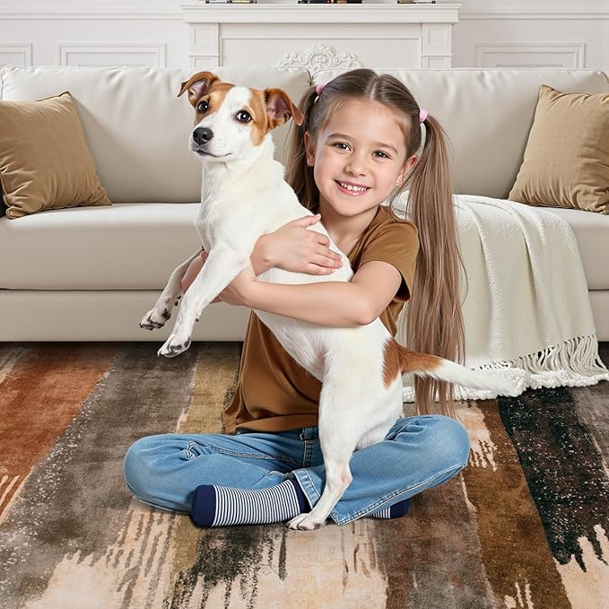 Ciicool Modern Abstract Area Rug 2x3 Washable Small Entryway Rugs, Black Brown Non-Slip Low Pile Throw Entry Rug, Foldable Kitchen Bathroom Rugs Floor Carpet for Entrance Bedroom Indoor Doormat