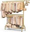 EAGMAK Double Rod Clothing Rack Load 622 LBS, Heavy Duty Clothes Rack for Hanging Clothes, 82.68 inch High Garment Rack with Sotrage Shelves, Metal Clothing Hanger Closet Wardrobe Organizer (Gold)