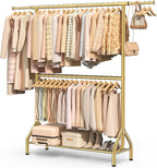 EAGMAK Double Rod Clothing Rack Load 622 LBS, Heavy Duty Clothes Rack for Hanging Clothes, 82.68 inch High Garment Rack with Sotrage Shelves, Metal Clothing Hanger Closet Wardrobe Organizer (Gold)