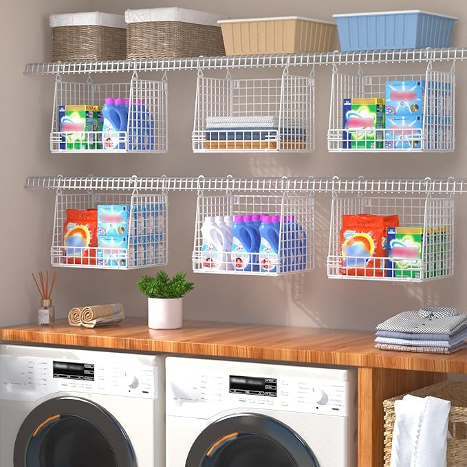 3 Pack Laundry Room Organization and Storage, Hanging Wire Basket for Laundry Closet Wire Shelves, Laundry Closet Organizers and Storage Basket, Heightened Version