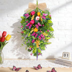 2 PCS 24'' Spring Swags for Front Door Artificial Tulip Teardrop Swags Lavender Butterfly Eucalyptus Swags Wreath Spring Summer Floral Hanging Swags for Farmhouse Wedding Cabinet Home Outdoor Decor