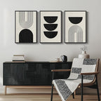 Framed Boho Black and White Abstract Wall Art, 3 Piece Modern Beige Canvas Prints Paintings Artwork for Walls, Black Geometric Pictures for Living Room Bedroom Hallway Office Wall Decor 16x24 In