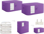 3-Layer Compressible with Zippers Blanket & Comforter Storage Bag,Ultra Space Saving Self Compression Organizer，Save 50% Space, 2 PCS，Purple
