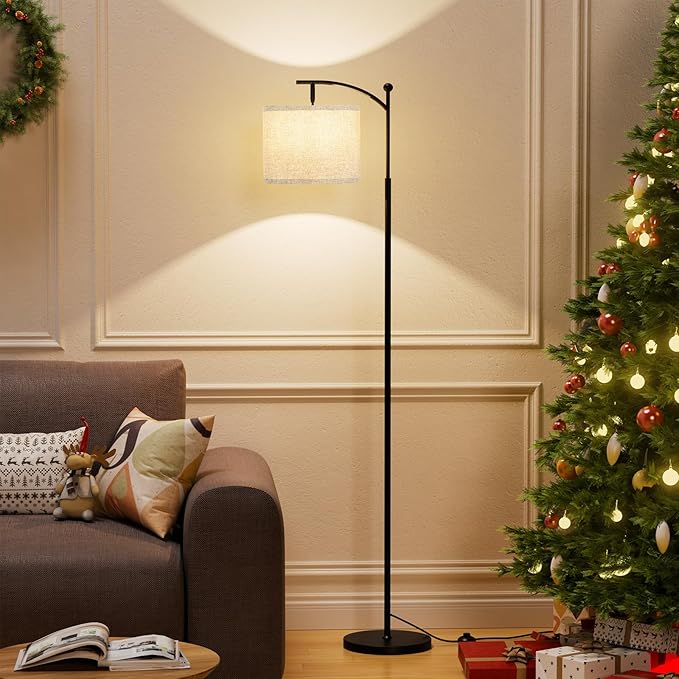 Ambimall 60" Floor Lamp for Living Room with 3 Color Temperatures, Adjustable Grey Shade with Black Pole, Tall Lamp for Bedroom Office Classroom Dorm Room, 9W Bulb Included