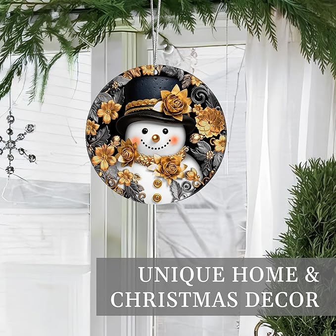 2025 Christmas Ornaments, Christmas Tree Ornaments Acrylic, Faux Stained Glass Effect White Elephant Gifts Exchange, Unique Suncatcher Xmas Stocking Stuffers for Women, Men (Golden Frosty)