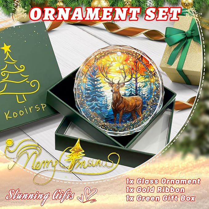 Stained Glass Deer Ornament - Christmas Tree Decor, Gift Exchange Present
