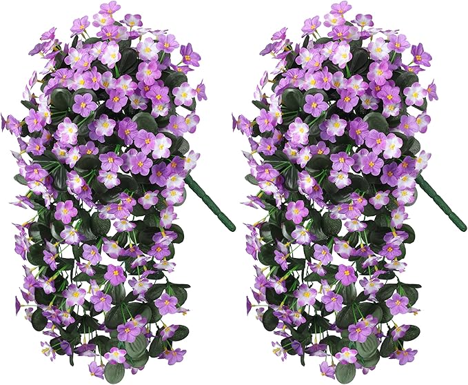 HyeFlora 2PCS Artificial Hanging Flowers for Outdoors Spring Decoration, Faux Daisy Plants Fake Silk Orchid Long Stems UV Resistant Mums for Home Garden Wall Party Indoor Outside Decor