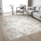 4x4 Area Rug Living Room Rug: Washable Modern Abstract Soft Thin Rug Indoor Floor No Slip Stain Resistant Carpet for Bedroom Dining Room Farmhouse Nursery Home Office - Brown Grey