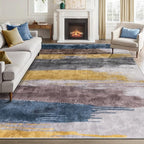 Ciicool Modern Abstract Yellow Blue Rug for Living Room, 6'x9' Machine Washable Area Rug Non-Slip Rug, Low-Pile Contemporary Indoor Dining Floor Carpet for Bedroom Office Under Table Home Decor