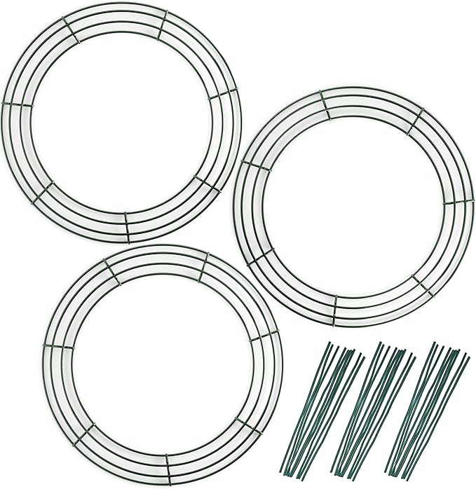 3-Pack 14 Inch Wire Wreath Frame – Round Metal Wreath Form with Ring Design for DIY Crafts, Floral Projects, and Home Decor – Dark Green Wire Frame for Christmas Holiday & Weddings