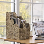 BROWNLILY Scalloped Magazine Holder Set of 2 - Natural Handwoven Seagrass Book Baskets for Bedroom, Bathroom, Living Room, Home, Office - Home Organization and Storage