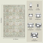 Washable Area Rug 6x9 - Oriental Vintage Dining Room Rug for Living Room, Bedroom, Kids Playroom & Baby Nursery - Low Pile, Non-Slip, Lightweight & Stain Resistant