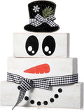 Moucuny 4 Pcs Winter Table Decoration Wooden Snowman Decor Black and White Winter Tiered Tray Decor Rustic Snowman Face Wood Block Sign Gift Christmas Centerpiece Farmhouse for Wonderland Home