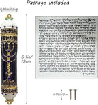 Mezuzah, Exquisite Black and Gold Enamel Mezuzah with Blue Crystal Accent