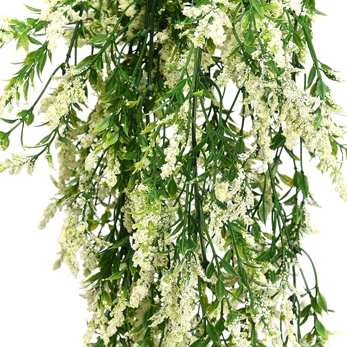 2 Pcs Artificial Lavender Teardrop Rattan, Spring Summer Front Door Hanging Floral Swags for Wall Basket Filler, Garden Home Easter Decoration-28.7in(White)