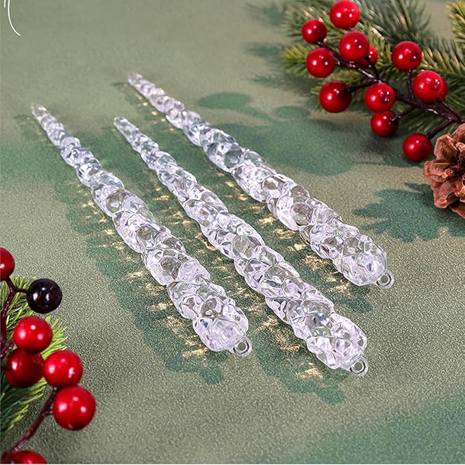 24pk Christmas Icicle Ornaments for Christmas Tree Decorations, Hanging Acrylic Crystal Christmas Ornaments 5.1" Clear Plastic Icicles for Xmas Tree Winter Wonderland Home Decor Holiday Party Supplies