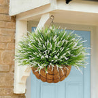 Ivydale Artificial Plants Fake Flowers Monkey Grass for Outdoors,UV Resistant Realistic 20PCS White Faux Greenery Shrubs Outside Decor for Home Garland Porch Patio Balcony Planter Yard Office Pathway
