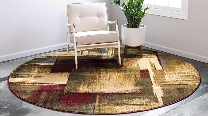 Unique Loom Barista Collection Area Rug - Timor (4' 1" Round, Multi/ Red)
