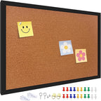 24" x 36" Cork Board Bulletin Board, Black Framed Corkboard, Oak Frame, Decorative Hanging Pin Board, Perfect for Office & Home Decor, Home School Message Board or Vision Board