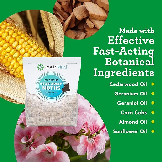 EarthKind Stay Away Moths - Moth Deterrent for Closet, Pantry & More - DIY Pest Control Pouches for Moths - with Cedarwood Oil & Geranium Oil - 6-Pack with Extended Release Pouch Pod