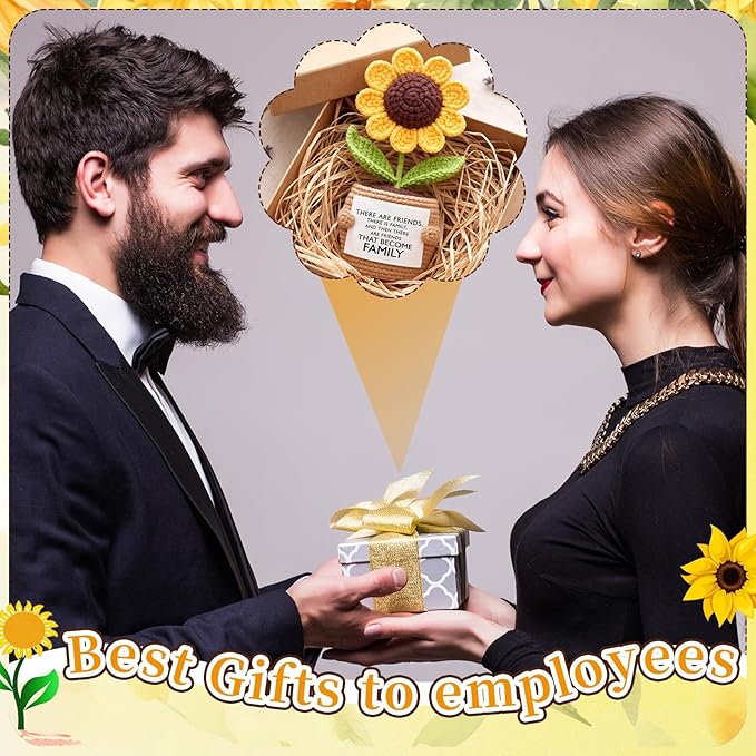 Wavwavw 6 Pcs Friends Gifts for Women, Galentines Graduation Handmade Sunflower Crochet Doll with Positive Card for Female Birthday BFF Bestie Gifts (Friends)