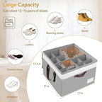 Criusia Shoe Organizer for Closet, 2 Pack Foldable Shoe Storage Organizer Box Bin with Adjustable Dividers and Clear Cover, Closet Shoe Storage for Sneakers Sandals Boots, Fit 16-32 Pairs, Gray