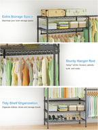 Ulif E11 Heavy-Duty Garment Rack, Metal Freestanding Clothes Rack and Closet Storage Organizer System with 8 Shelves and 4 Hanger Rods, (73.2-97.6)" W x 14.5" D x 71.2" H, Load 1034 LBS, Black