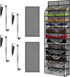 Over The Door Shoe Organizer with 12 Large Breathable Pockets - Durable Hanging Storage for the Entire Family's Shoes (Gray)