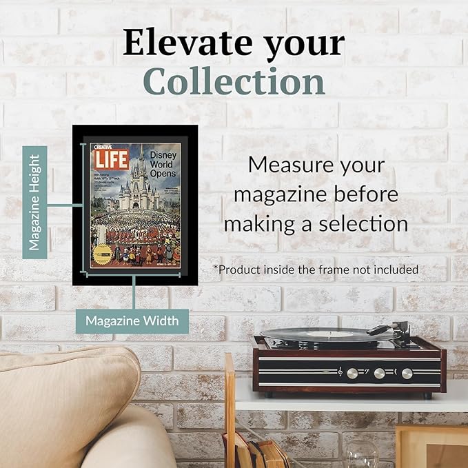 Creative Picture Frames 10.5 x 13.12 Magazine Frame with Full-Strength Glass, Holds Up To A 1/4" Thick Media with Installed Hangers for Easy Mounting, 12x14 Manhattan Black Frame with Black Mat