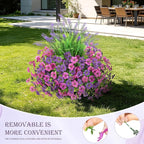 INQCMY Artificial Flowers for Outdoors UV Resistan 12 Pcs Silk Daisies with Eucalyptus Leaves and 2 Pcs Lavender Suitable for Porch Balcony Courtyard Garden (Red Lotus Deep Purple)