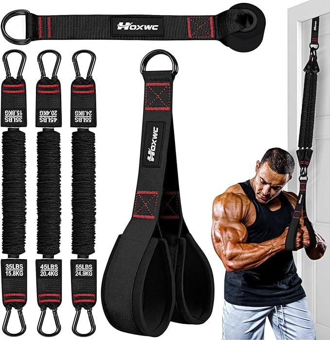 Resistance Bands with Handles, Exercise Bands with Door Anchor for Working Out, Home Gym Workout Equipment for Push Downs, Tricep, Biceps, Arms, Back, Chest, Abs, Shoulder Training