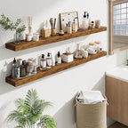 Fun Memories 55 Inch Floating Shelves Bedroom, Large Extra Floating Shelf Set of 2 with Invisible Brackets, Rustic Brown