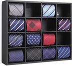Tie Organizer Wall Mounted Tie rack,Tie box for Men,Tie Storage Box Organizer with 16 Compartments，Tie Display Racks for Bedroom, changing room, Men Wardrobe(Black)