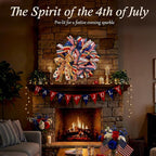 250th Anniversary Patriotic Wreaths for Front Door, 24 Inch Large Full Layered & Pre-Lit Design 4th of July Decorations with Burlap Bow, Red White and Blue Ribbon Wreath for Memorial Day
