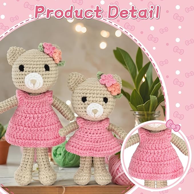 Big Sister Crochet Gift – Big Sister Little Sister Bear Dolls, Handmade Matching Stuffed Animals for Sibling Celebration, Older Sister Gift