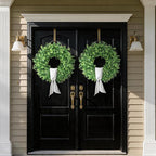 26" Artificial Eucalyptus Wreath with Sash for Front Door, Porch, Window - Large Faux Eucalyptus Leaves Greenery Outdoor Wreath for Home, Farmhouse Decor - Spring, Summer, All Seasons (Green)