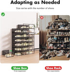 Shoe Storage Box, 15 Pack Clear Plastic Stackable Shoe Organizer for Closet, Interlocking Design for Sneakers, Foldable Shoes Container Rack with Lids, Black